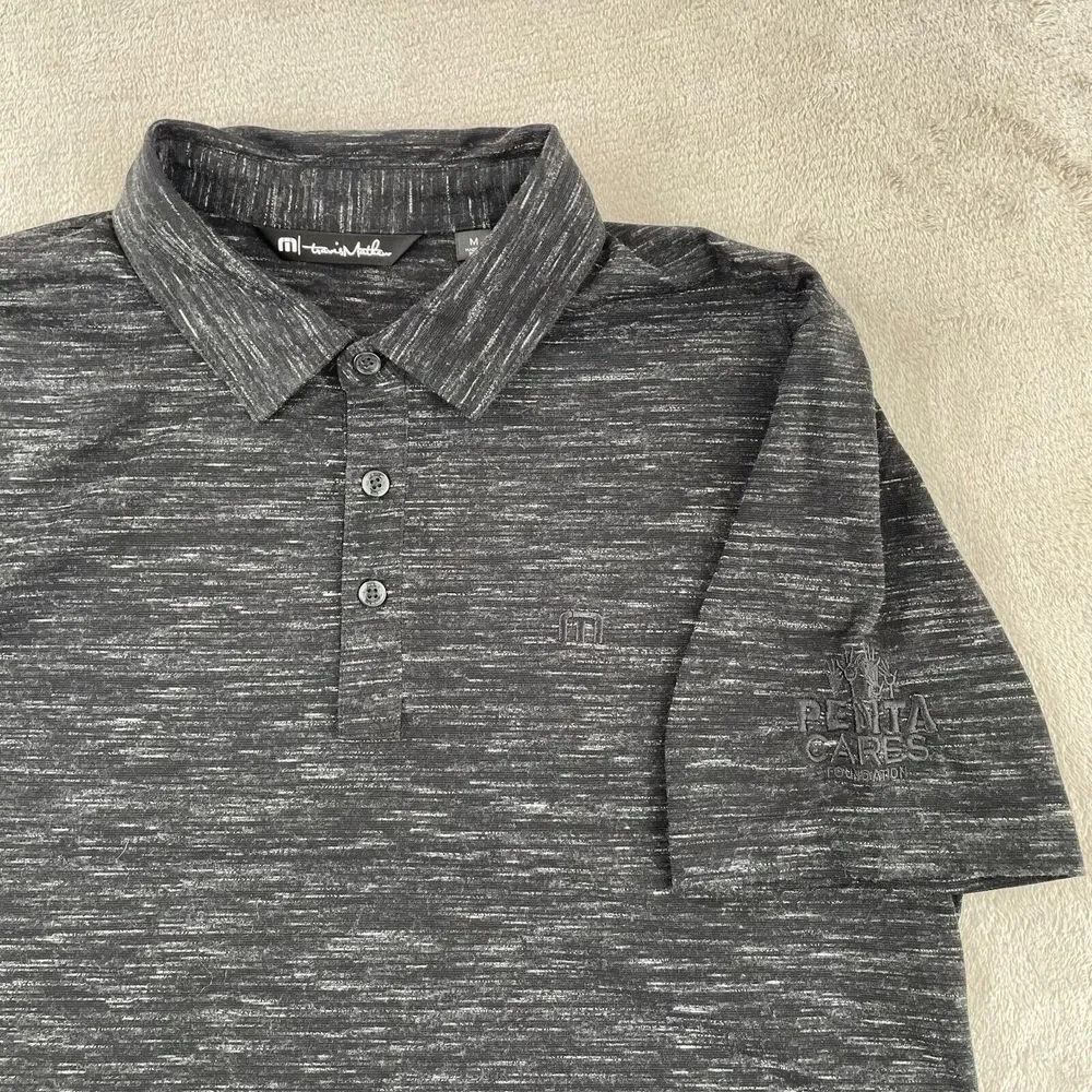 Travis Mathew‎ Flying Tortilla Polo Shirt Men Large Heather Black Corp Logo NWOT